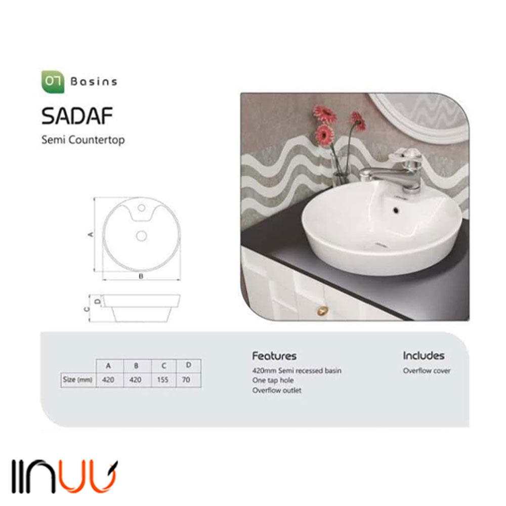 تصویر  روشویی رو‌‌‌‌ کابینتی چینی کرد مدل صدف 42 دور استایل