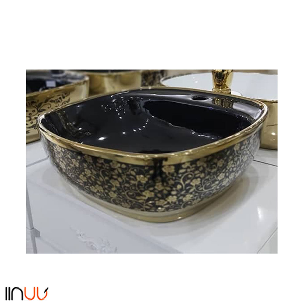 تصویر  کاسه روشویی روکابینتی مربعی گلدار