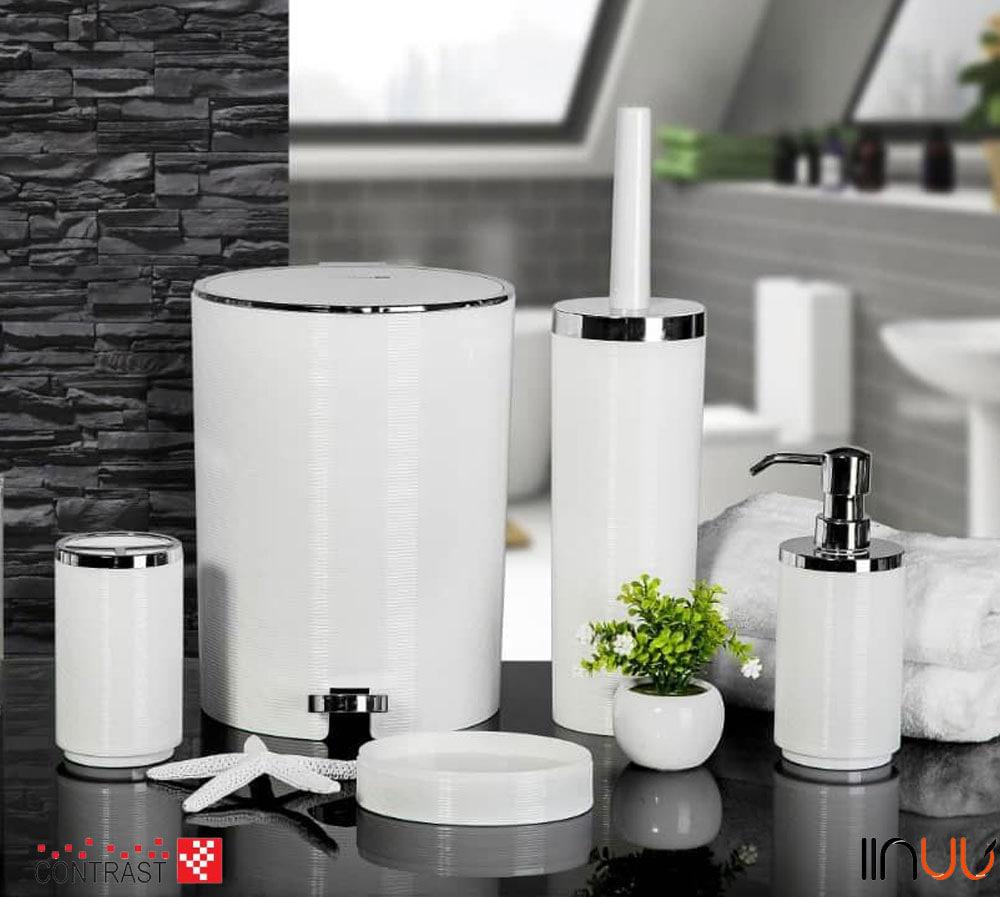 تصویر  اکسسوری حمام و دستشویی 5 پارچه کنتراست کد 2900 خط ریز سفید کروم