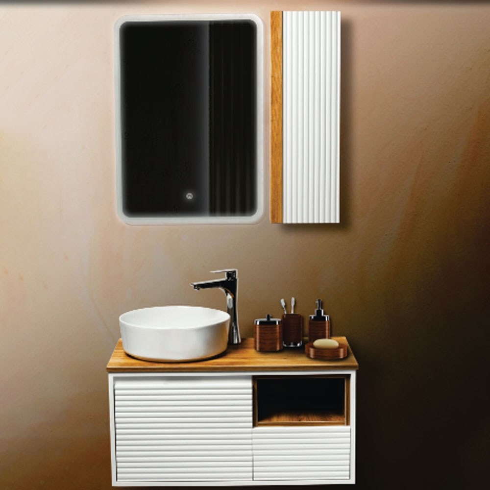 تصویر  روشویی مکرون کابینتی مدل افرا سفید سایز 80