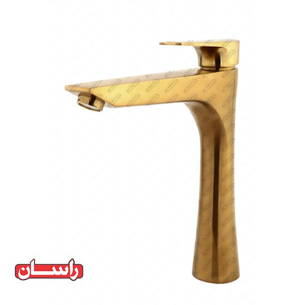 تصویر  شیر روشویی‏ پایه بلند اهرمی راسان مدل آتیس طلایی مات